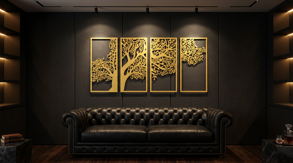 Four Qul Surah Tree Design | Surah Al-Kafirun | Surah Al-Ikhlas | Surah Al-Falaq | Surah An-Nas Premium Metal Islamic Wall Art (4-Panel Set)