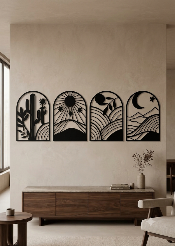 Four-Piece Boho Panel Laser-Cut Wall Art