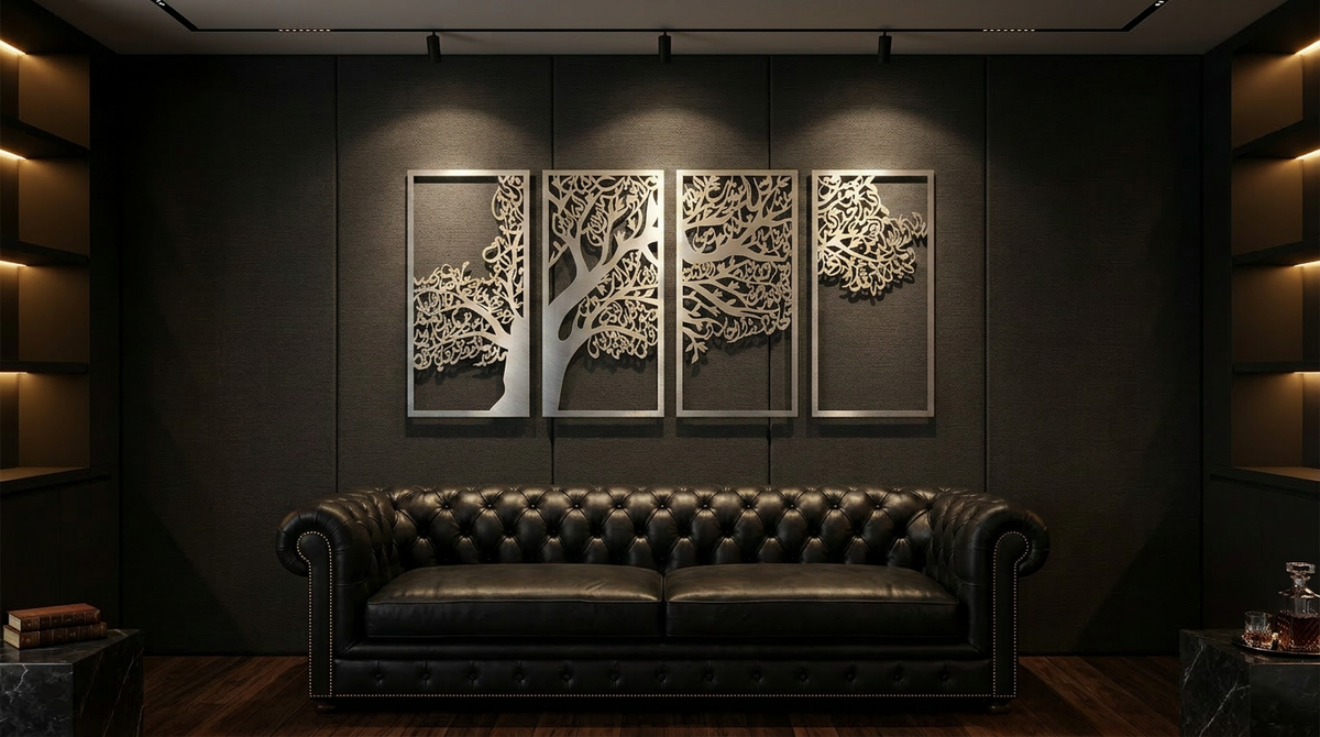 Four Qul Surah Tree Design | Surah Al-Kafirun | Surah Al-Ikhlas | Surah Al-Falaq | Surah An-Nas Premium Metal Islamic Wall Art (4-Panel Set)