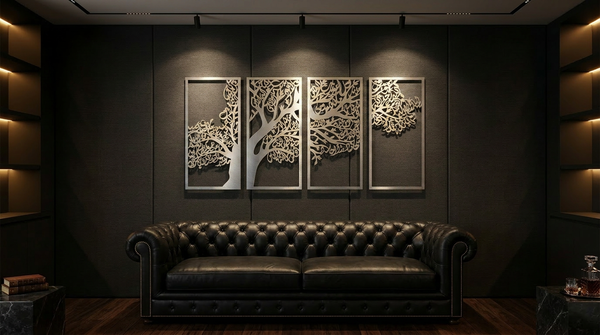 Four Qul Surah Tree Design | Surah Al-Kafirun | Surah Al-Ikhlas | Surah Al-Falaq | Surah An-Nas Premium Metal Islamic Wall Art (4-Panel Set)